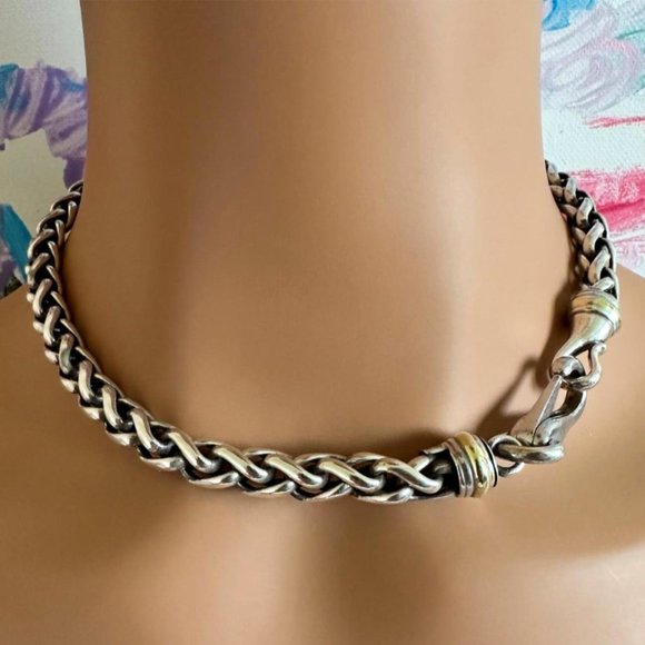 David Yurman DY Sterling Silver 14k Yellow Gold Wheat 8.5mm Chain Necklace 16" - Picture 4 of 10